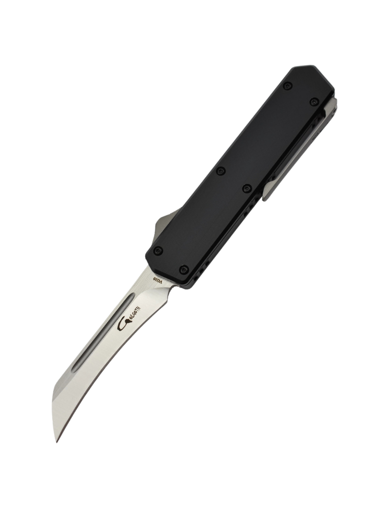 Golgoth G13HB Automatic OTF Knife - VG10 Hawkbill Blade, Black Anodize