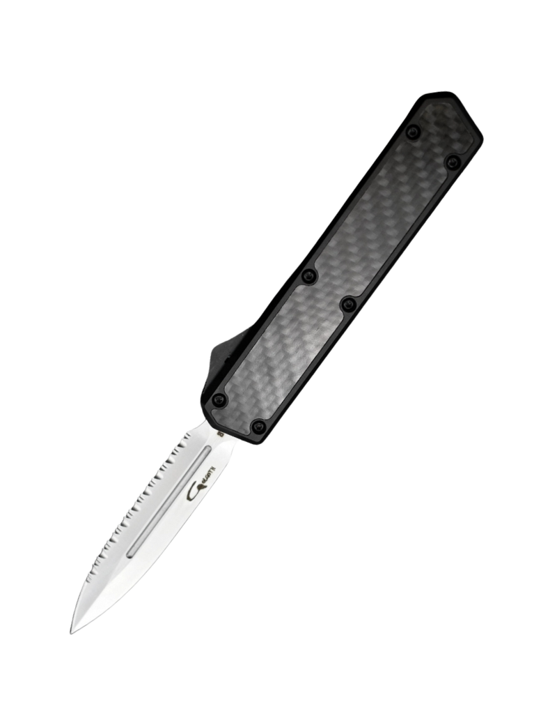 Golgoth G11BS1 Noir. Couteau OTF lame double tranchant avec serrations