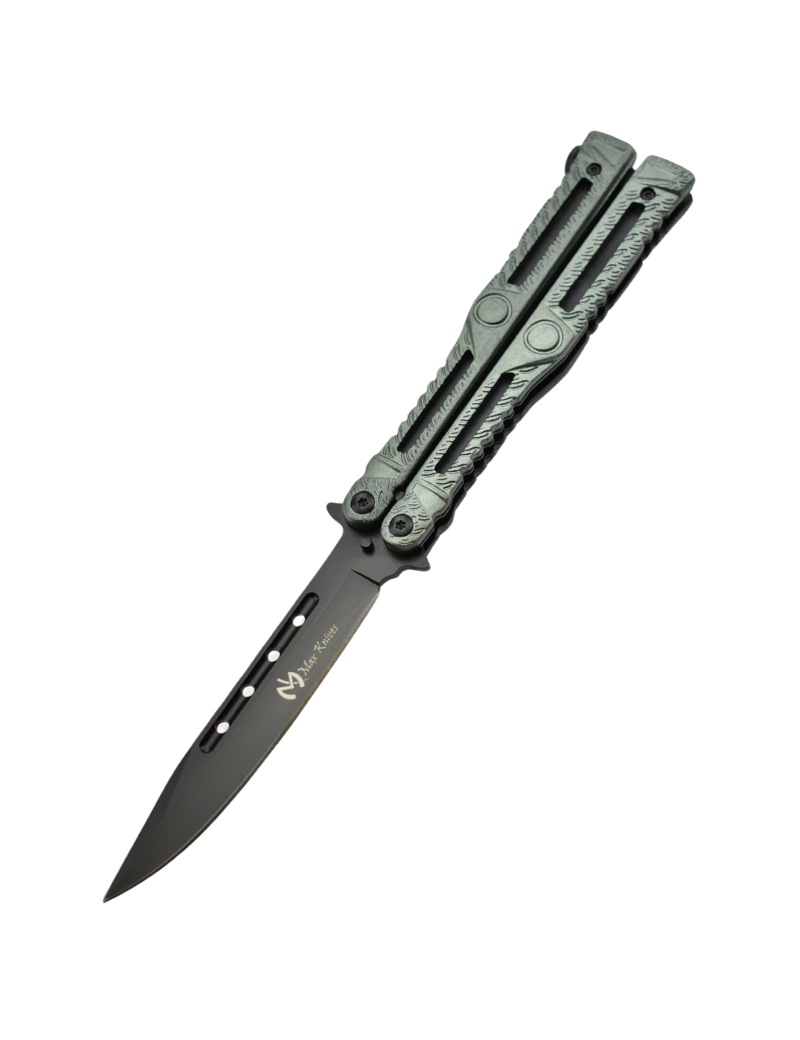 Maxknives P47 Couteau papillon lame acier 3CR13 manche aluminium vert