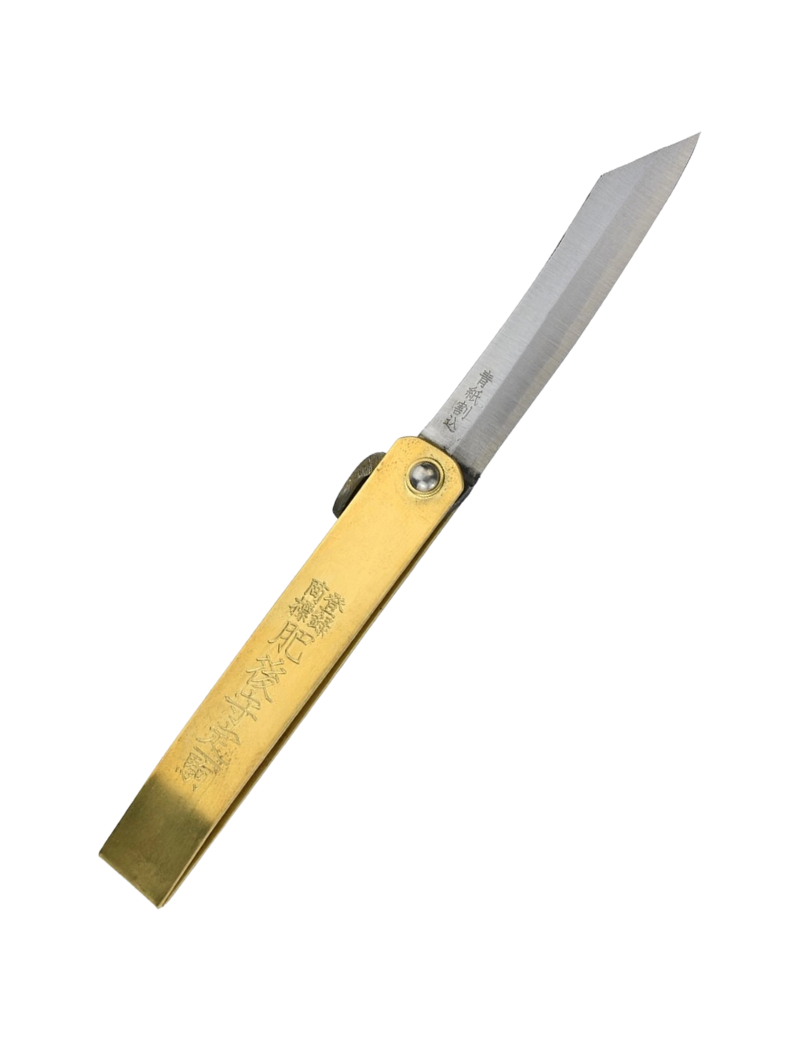 Higonokami Bent - Couteau San Mai Tanto, 75mm, Manche Laiton