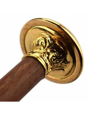 Mahogany Cane with Gold-Plated Handle and Buffalo Horn Insert