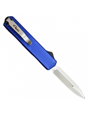 Golgoth G11BS4 Bleu. Couteau OTF lame double tranchant avec serrations