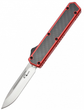 GOLGOTH - G11C3 - Rouge OTF lame acier D2 manche aluminium rouge et fibre de carbone