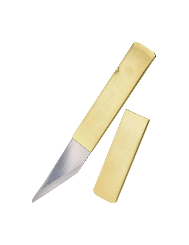 KIRI - Left-Handed Knife Blue Paper Steel, 50mm, Brass Handle