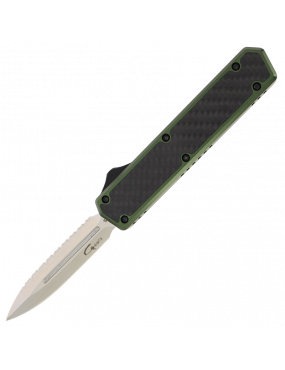 Golgoth OTF Automatic Knife, D2 Double-Edged Blade, Serrations, Green