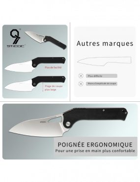 TACRAY - TR-FKK01 - Couteau de cuisine pliant lame VG10 manche G10 noir