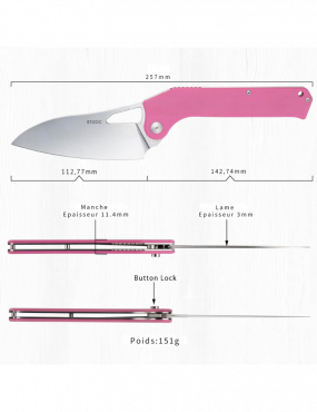 TACRAY - TR-FKK01 - Folding kitchen knife VG10 blade G10 handle PINK